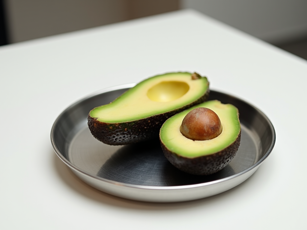 Fresh ripe avocado cut in half showing pit