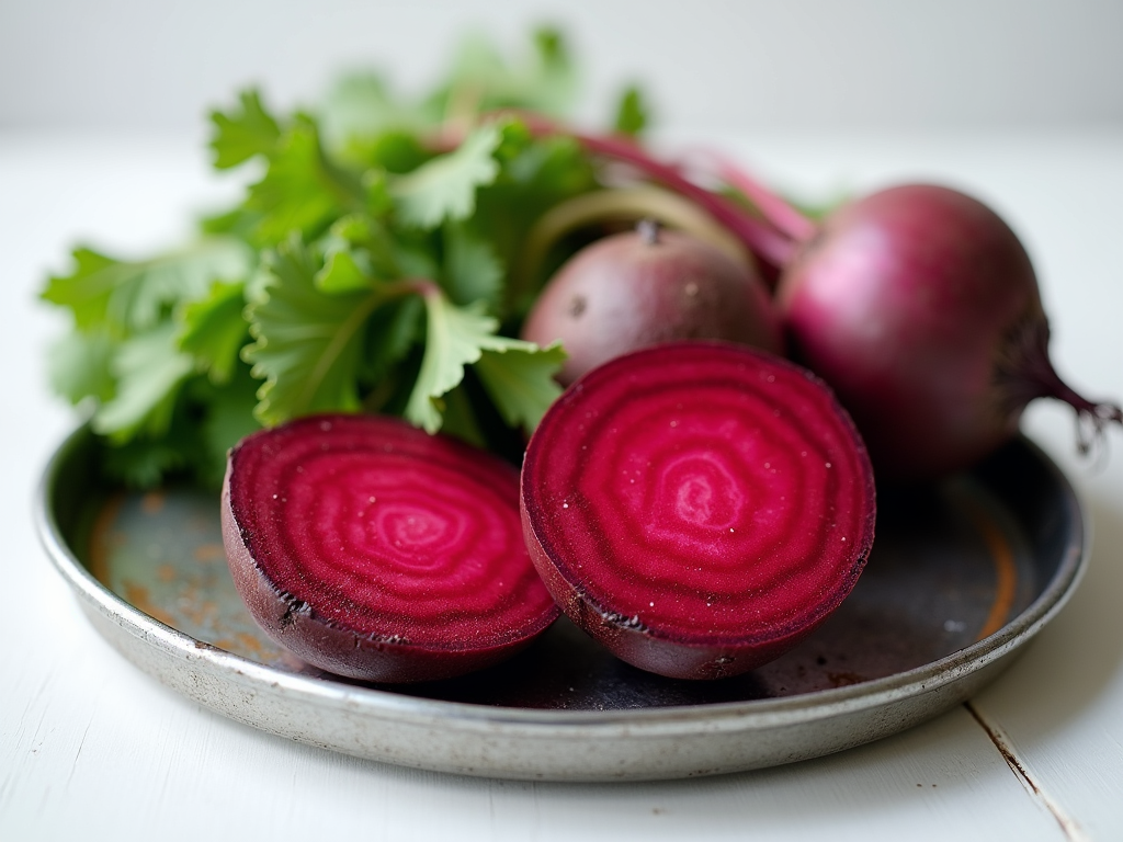 Fresh whole and sliced beetroot