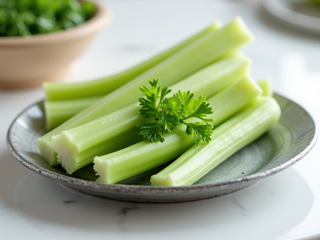 Fresh green celery stalks