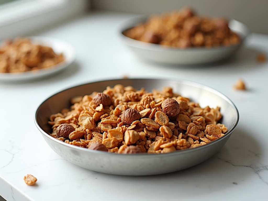 Bowl of granola with mixed nuts and dried fruits