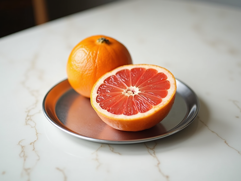 Fresh pink grapefruit cut in half