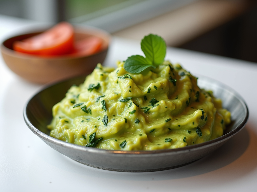 Bowl of fresh guacamole with avocado