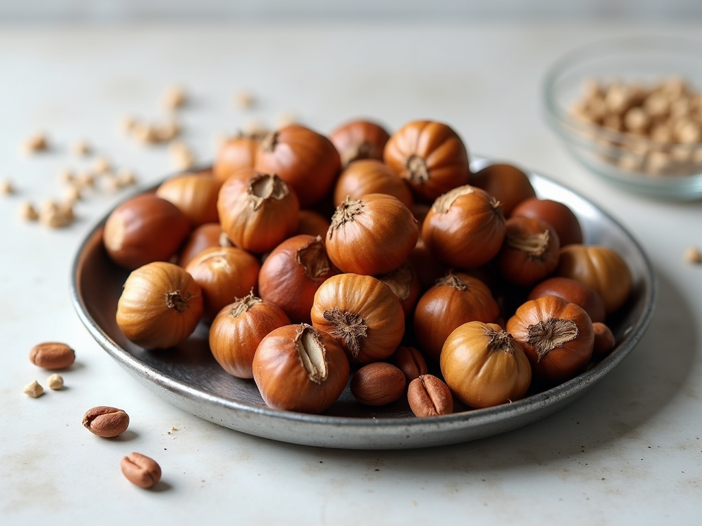 Raw hazelnuts with shells and shelled