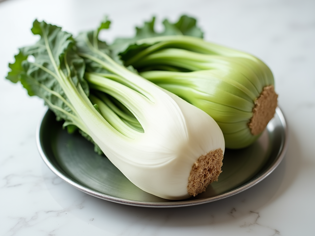 Fresh kohlrabi bulb with leaves