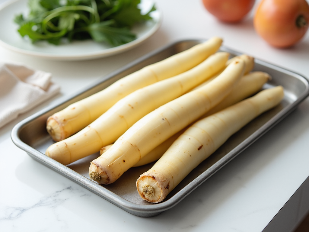 Fresh whole and sliced parsnips