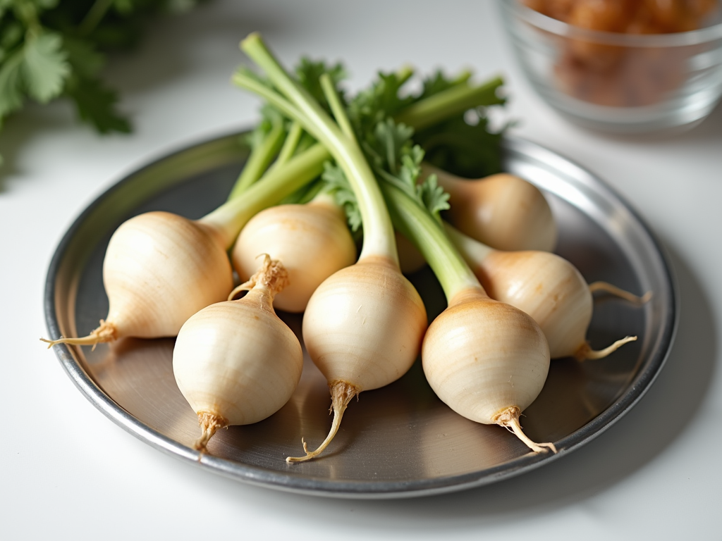 Fresh whole turnip with green tops